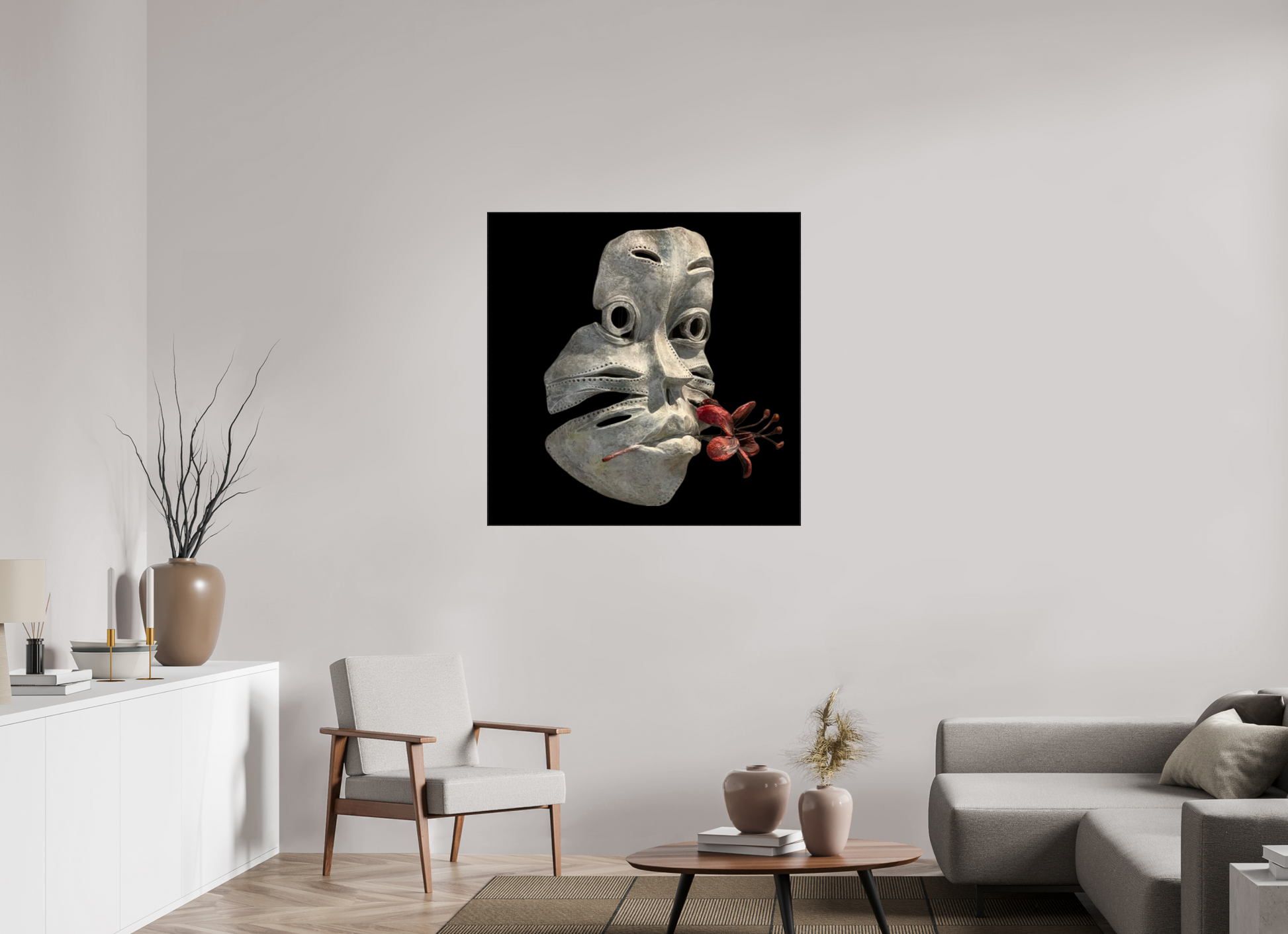 100 x 100 cm, Fine Art Print On Alu-Dibond Framed With Artbox Black Floral Dream - Fine Art Print On Alu-Dibond