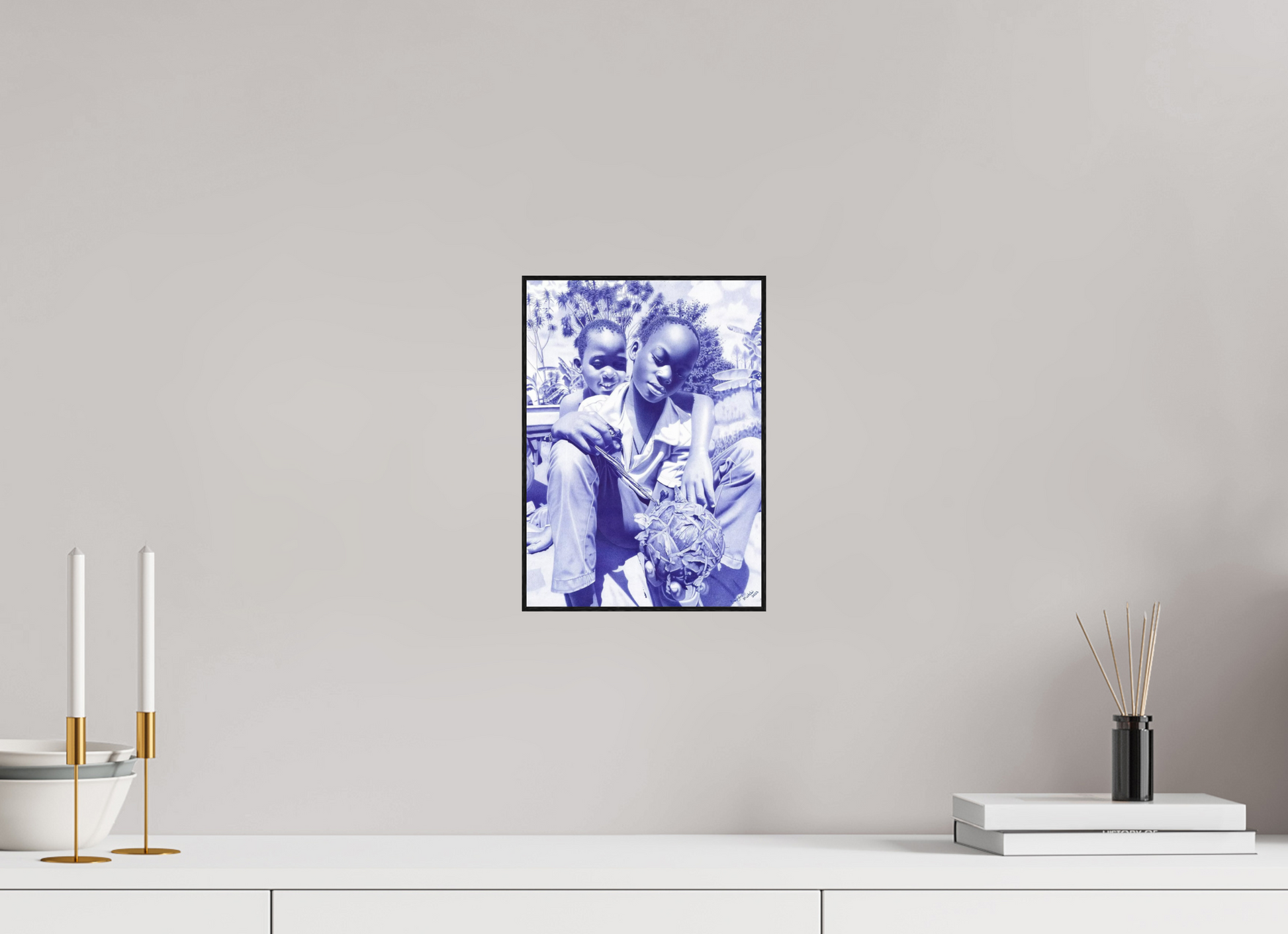 20 x 27,8 cm, Fine Art Print On Alu-Dibond Framed With Artbox Black The Villager I - Fine Art Print On Alu-Dibond
