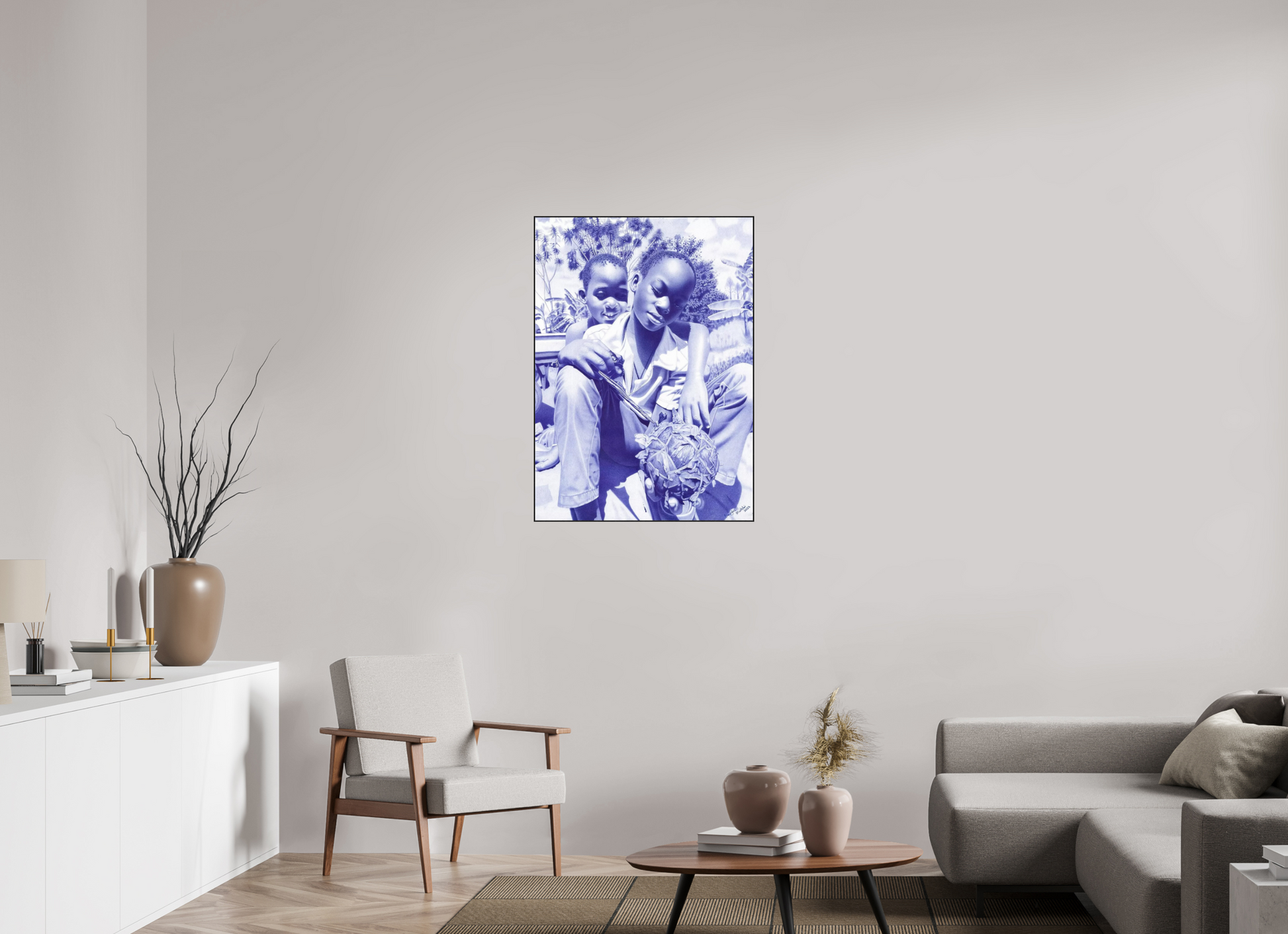 70 x 97,4 cm, Fine Art Print On Alu-Dibond Framed With Artbox Black The Villager I - Fine Art Print On Alu-Dibond