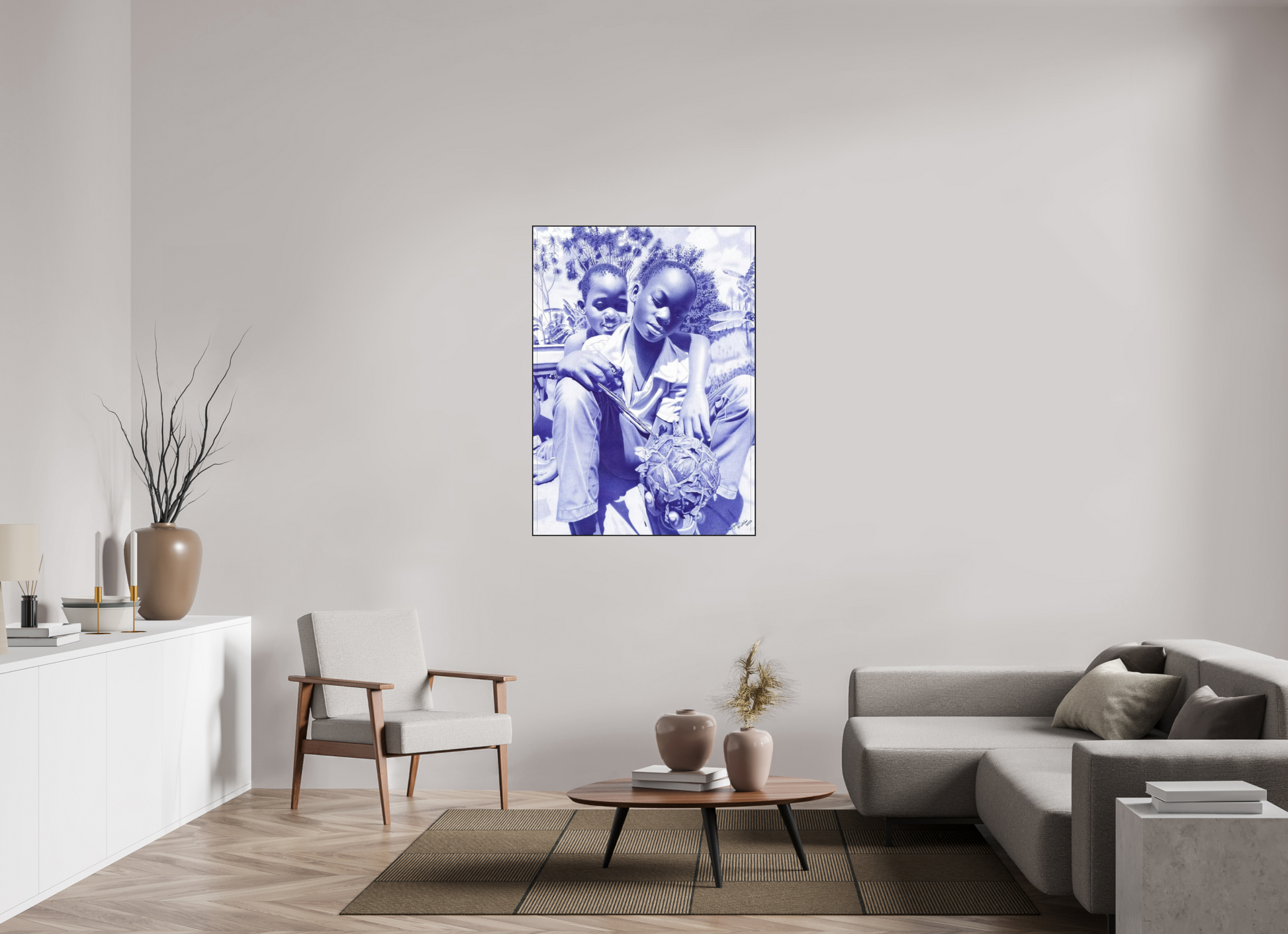 90 x 125,2 cm, Fine Art Print On Alu-Dibond Framed With Artbox Black The Villager I - Fine Art Print On Alu-Dibond