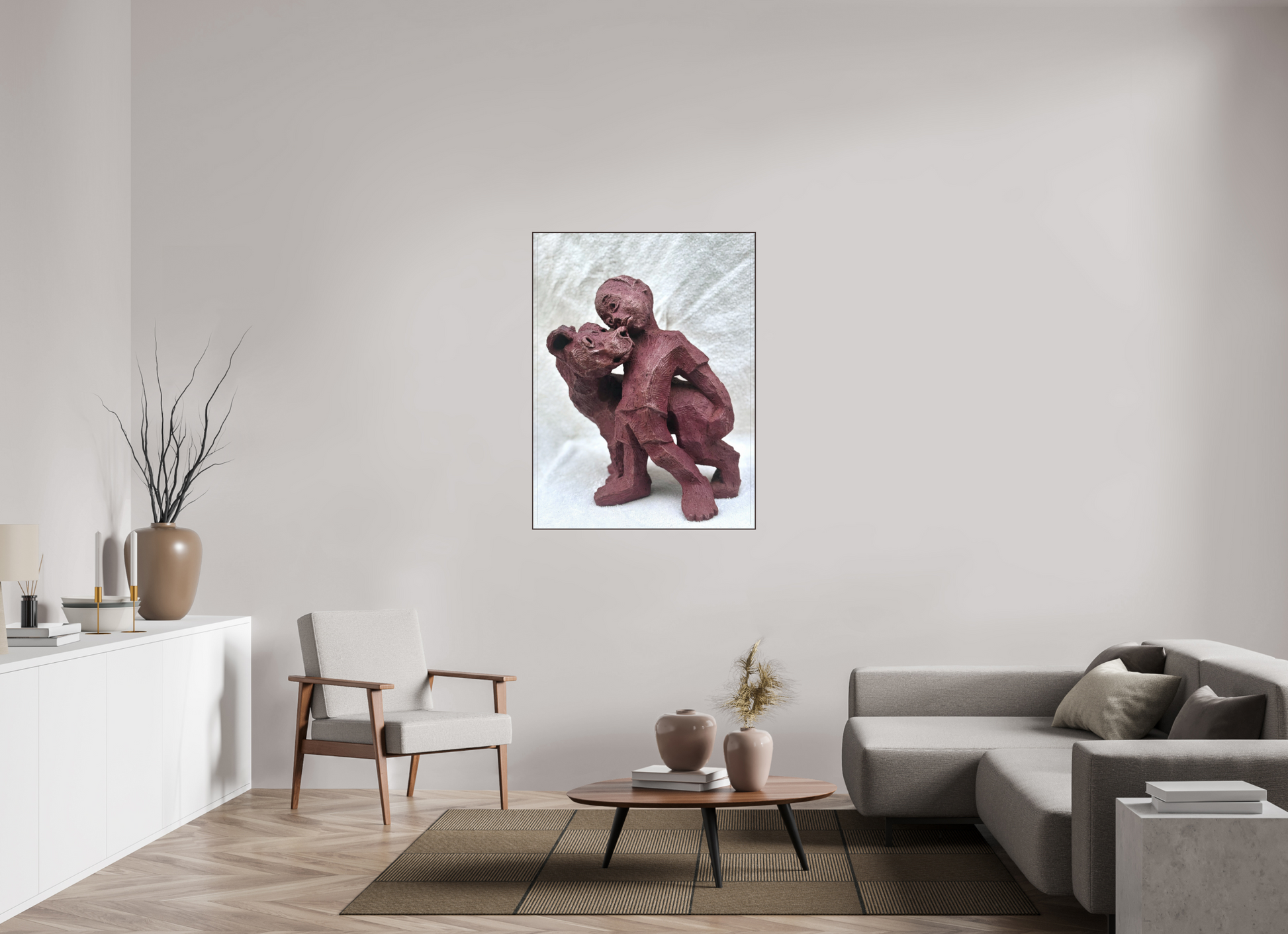 90 x 120 cm, Fine Art Print On Alu-Dibond Framed With Artbox Brown Friendship - Fine Art Print On Alu-Dibond