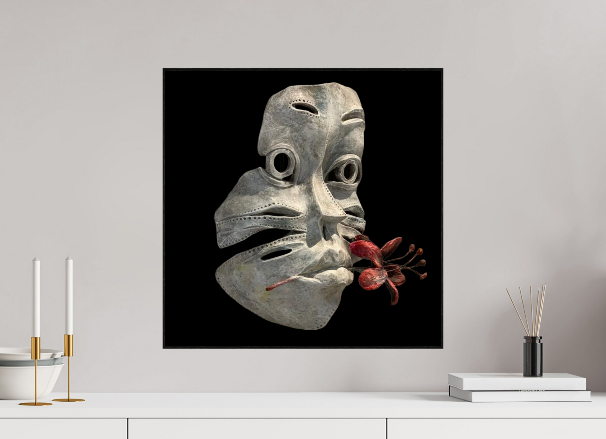 50 x 50 cm, Fine Art Print On Alu-Dibond Framed With Artbox Black Floral Dream - Fine Art Print On Alu-Dibond