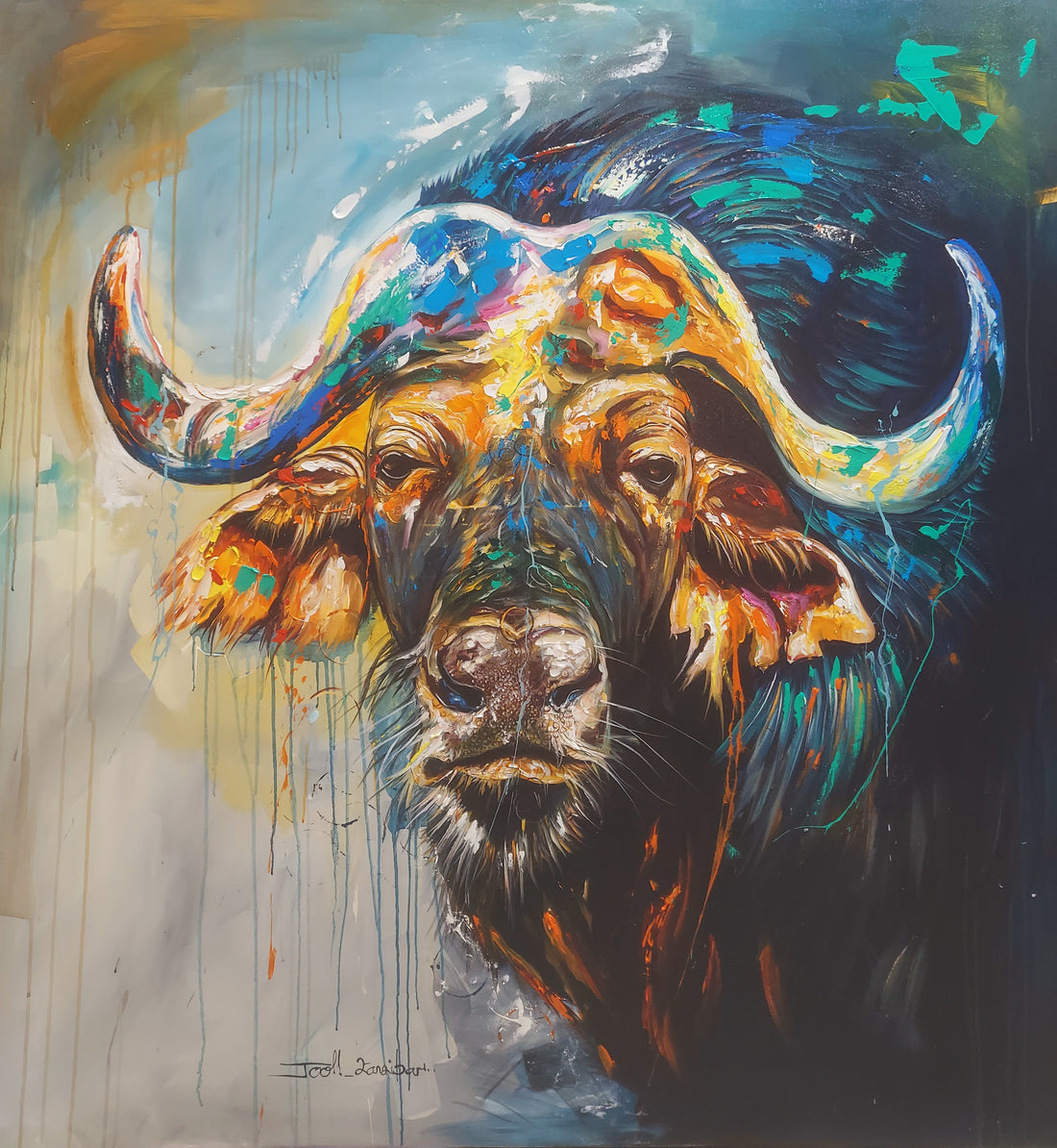 Loyalty: Abstract Acryl Painting of a Buffalo