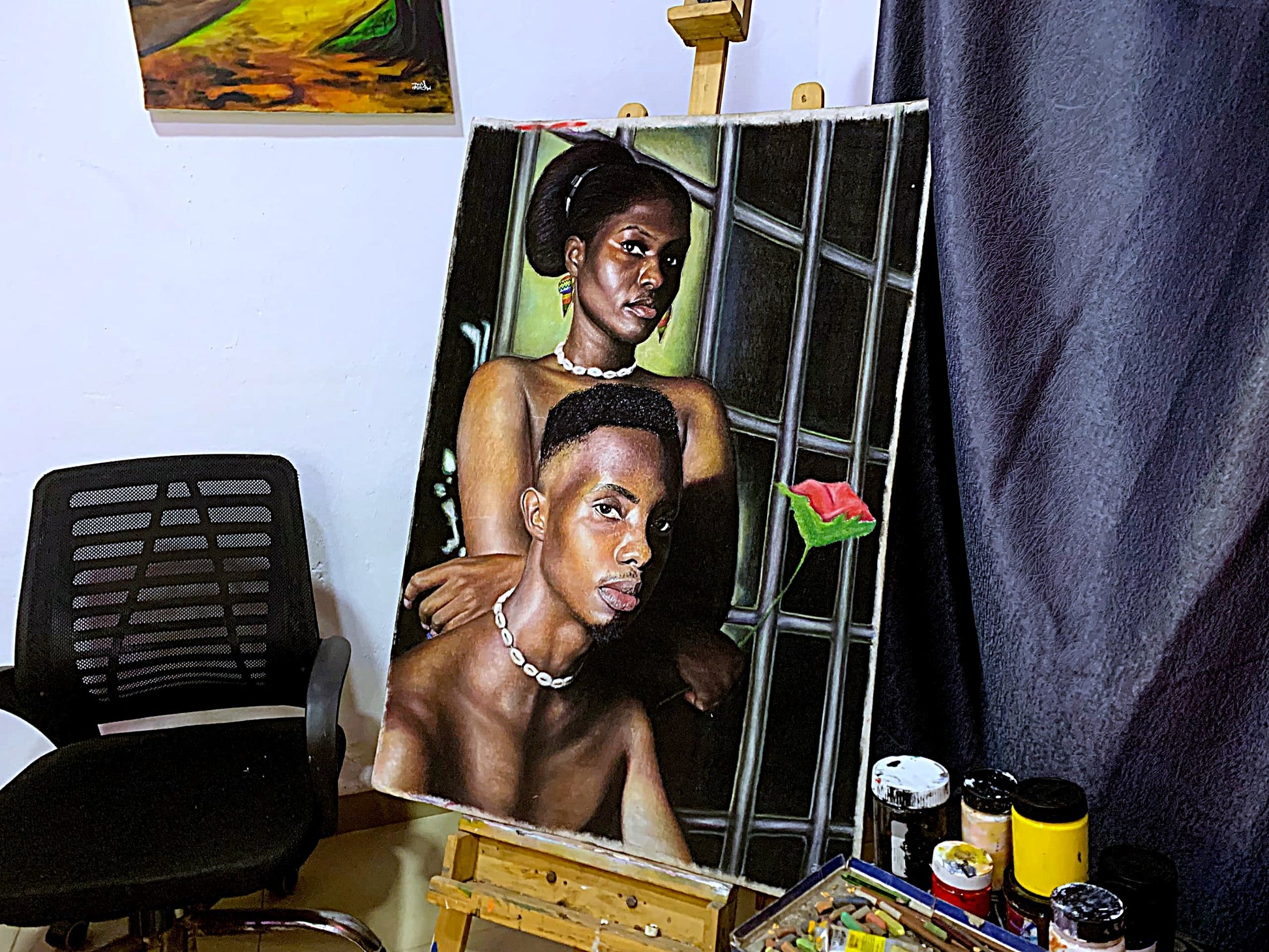  Hyperrealistic African Pastel Painting For Sale