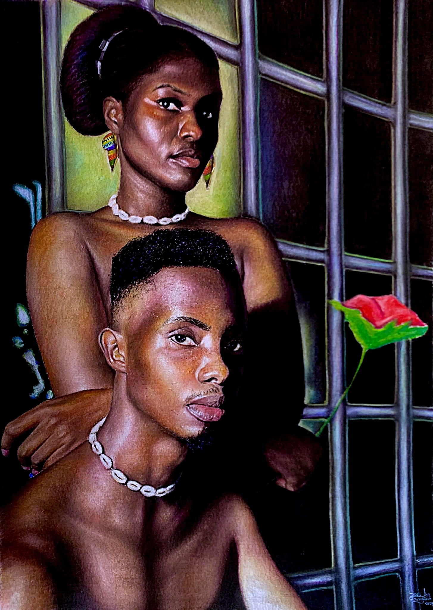  Hyperrealistic African Pastel Painting For Sale