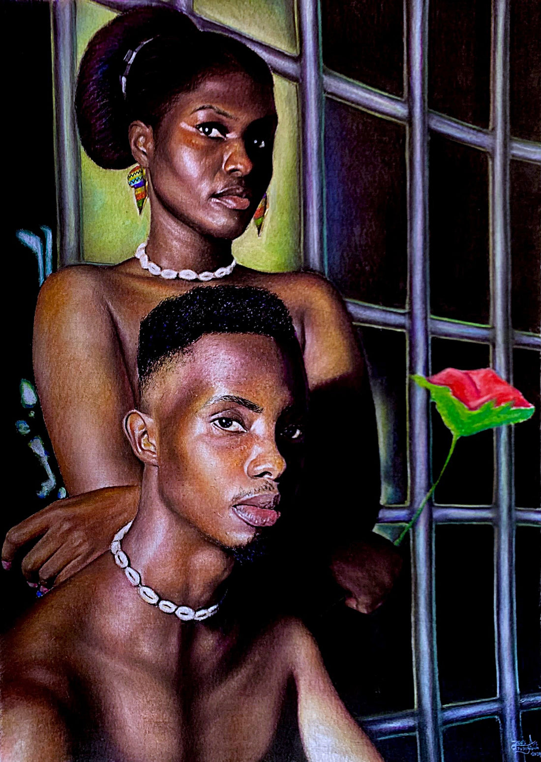  Hyperrealistic African Pastel Painting For Sale