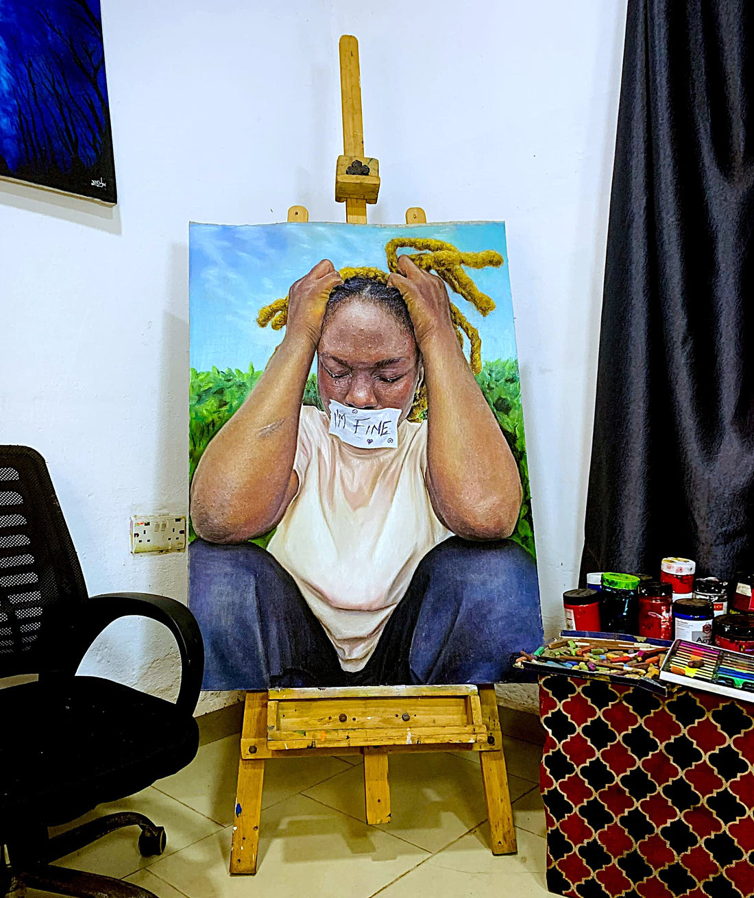 Perplexity: Pastel Painting By Joseph Egheosa Ifada (From The Series Peace In Chaos, Exploring Mental Health)