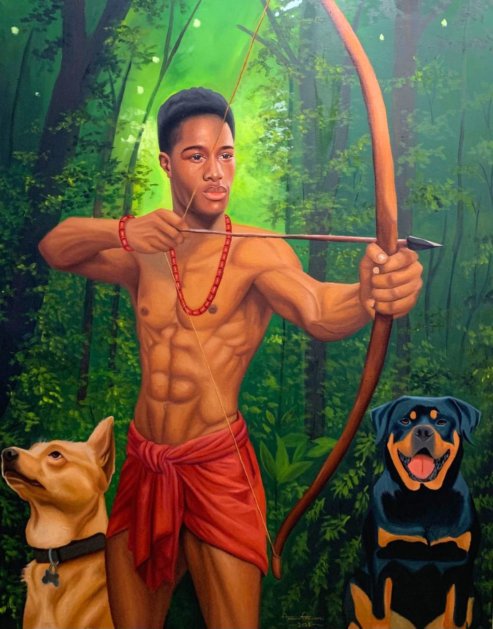 The Hunter : African Oil Painting For Sale