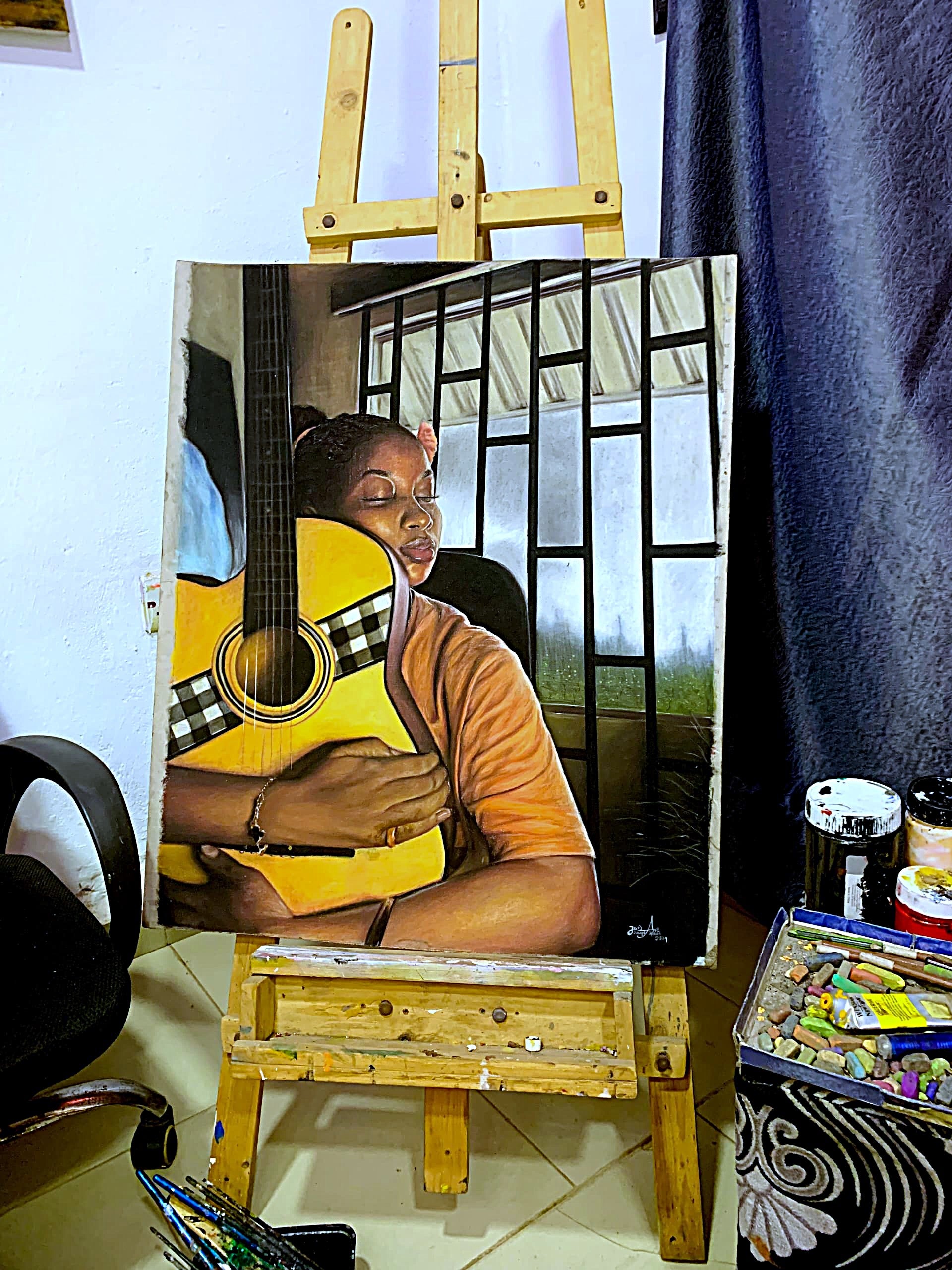 Hyperrealistic African Pastel Painting For Sale