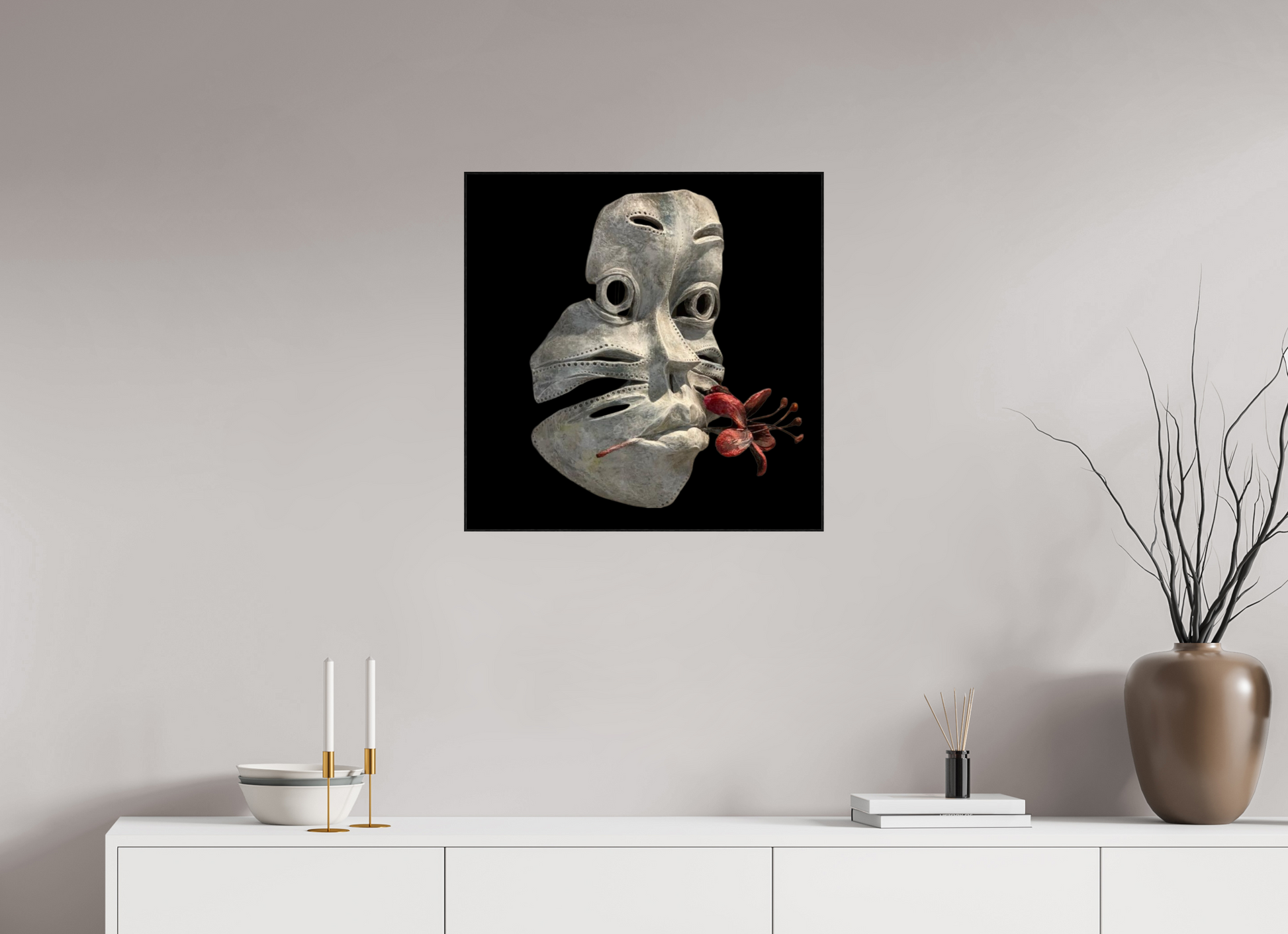 60 x 60 cm, Fine Art Print On Alu-Dibond Framed With Artbox Black Floral Dream - Fine Art Print On Alu-Dibond