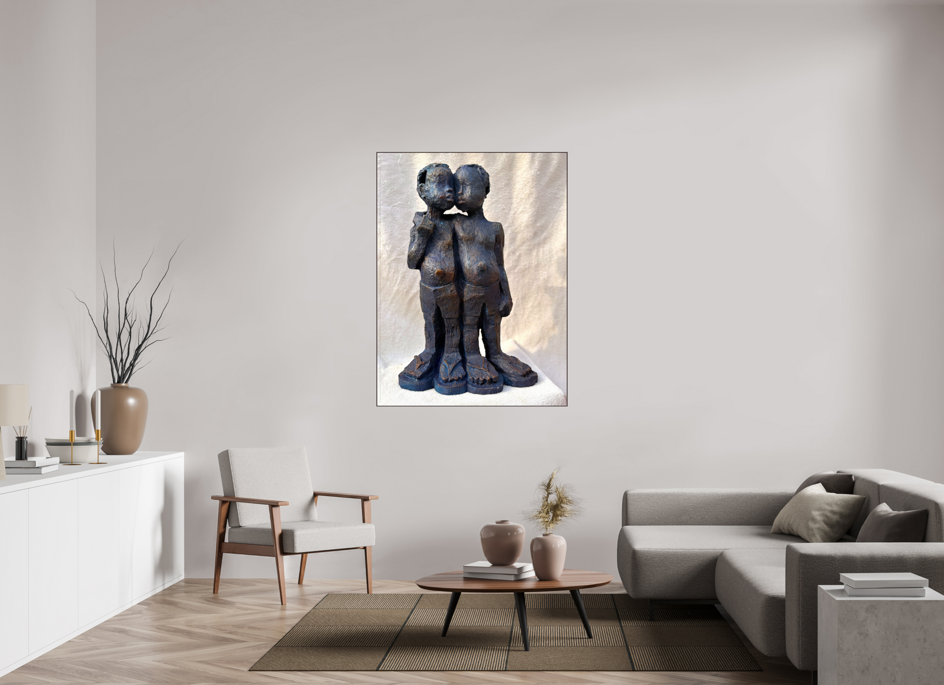 105 x 140 cm, Fine Art Print On Alu-Dibond Framed With Artbox Brown Love And Friendship I - Fine Art Print On Alu-Dibond