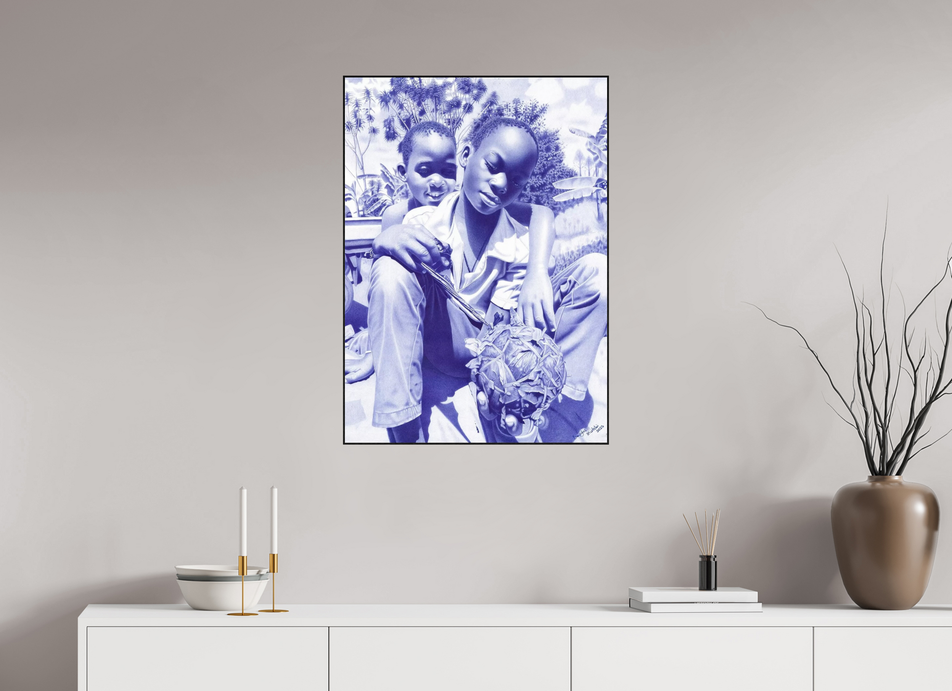 60 x 83,5 cm, Fine Art Print On Alu-Dibond Framed With Artbox Black The Villager I - Fine Art Print On Alu-Dibond